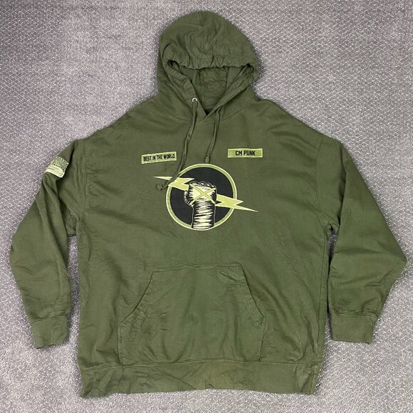 CM Punk Hoodie Men's 3XL Green Pullover WWE Hooded Sweatshirt Lightning Best - Picture 1 of 12